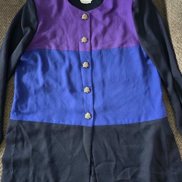 Vintage Leslie Fay Jacket Women 16 Color Block Padded 5Button Embroidered Career - Picture 8 of 14